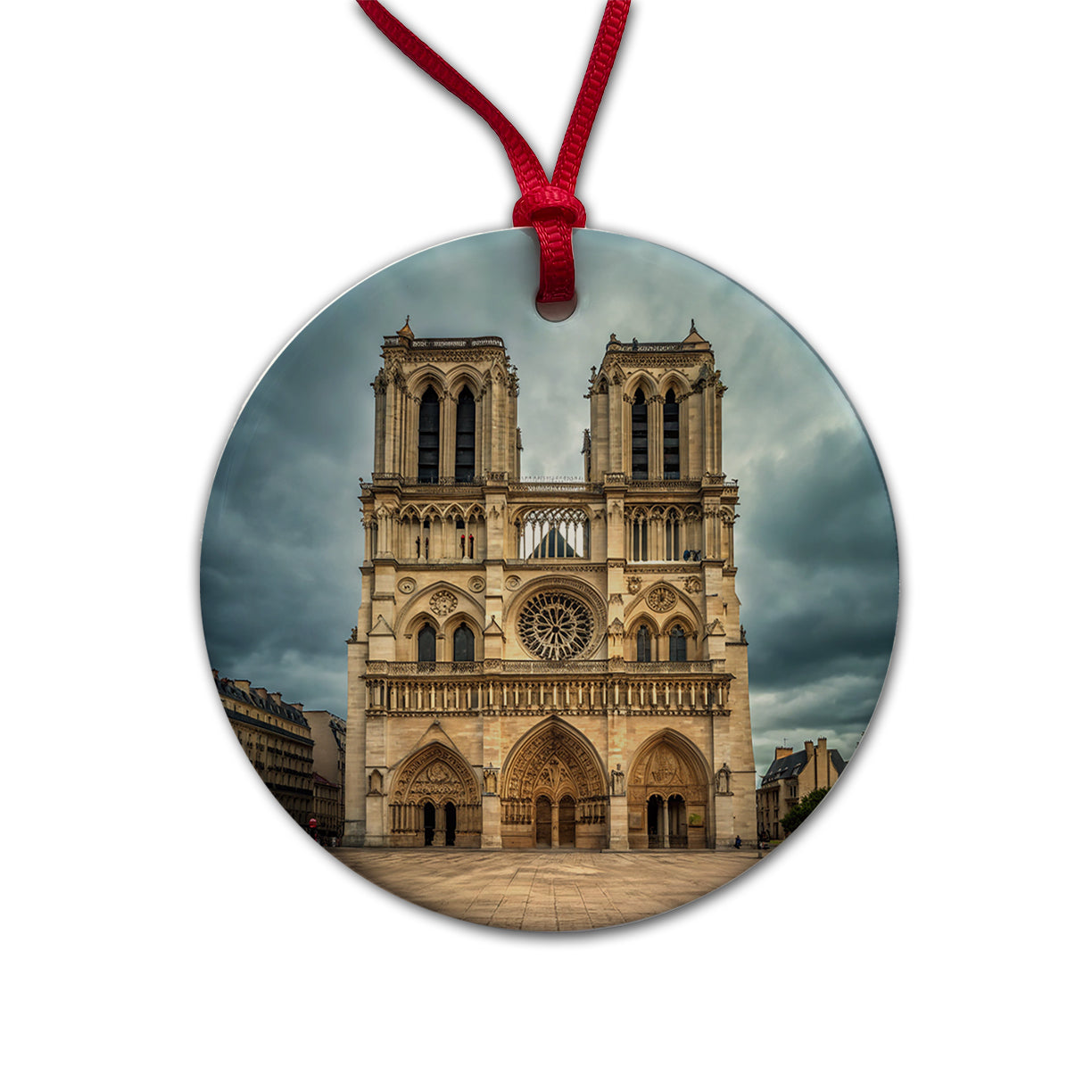 Notre Dame Cathedral Paris France Round Ceramic Holiday Christmas Tree Ornament