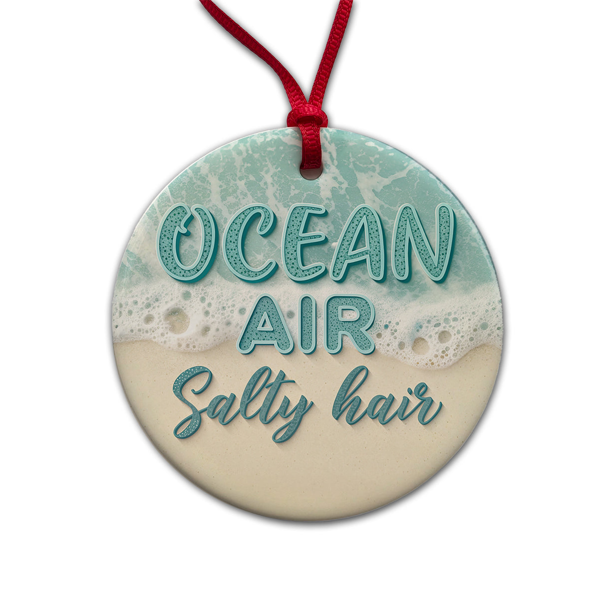 Ocean Air Salty Hair Sea Foam Beach Round Ceramic Holiday Christmas Tree Ornament