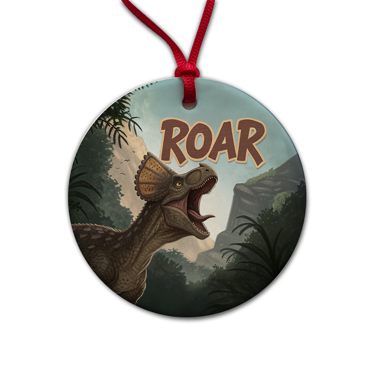 Pachycephalosaurus Roar Bold Dinosaur Round Ceramic Holiday Christmas Tree Ornament