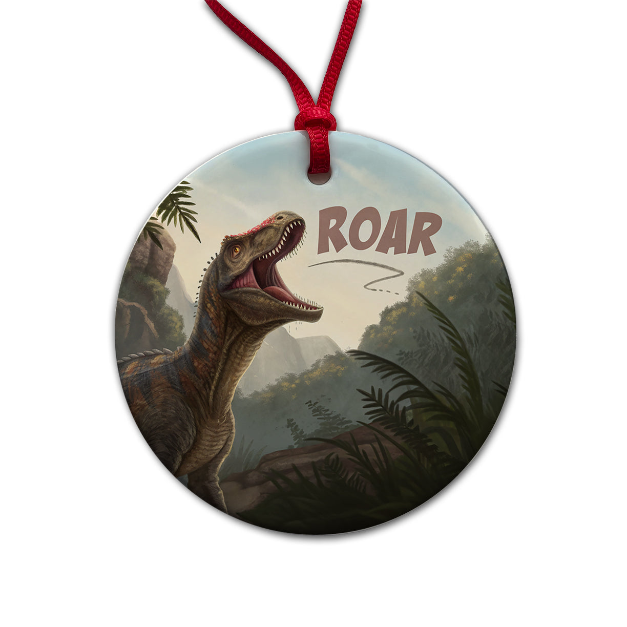 Pachycephalosaurus Roar Dinosaur Round Ceramic Holiday Christmas Tree Ornament