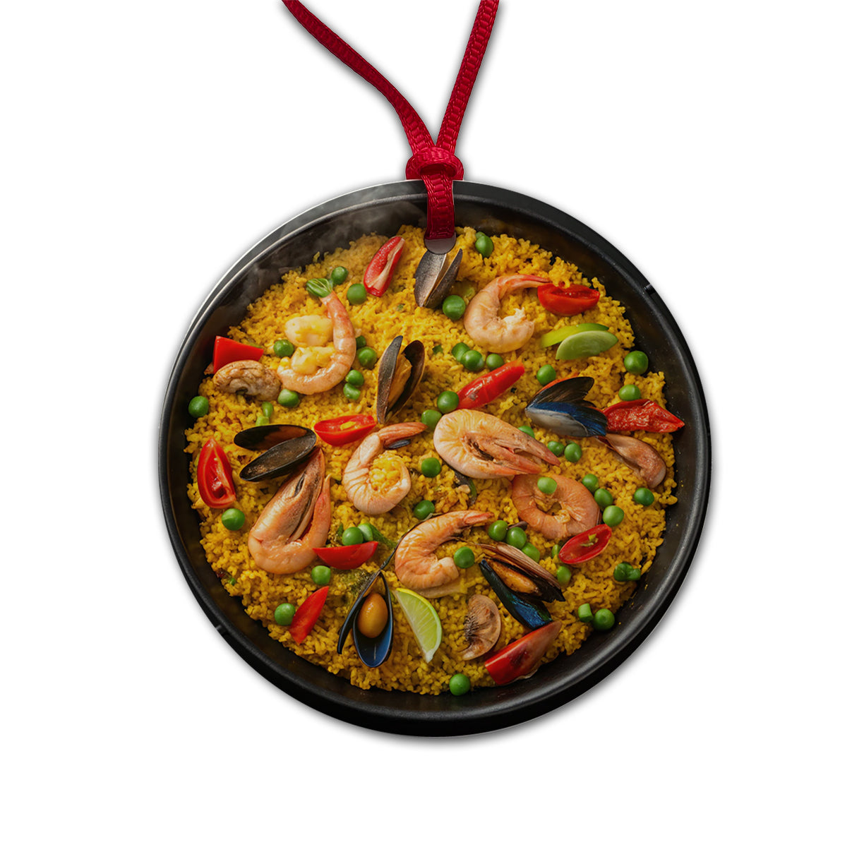 Paella Spanish Rice Dish Round Ceramic Holiday Christmas Tree Ornament