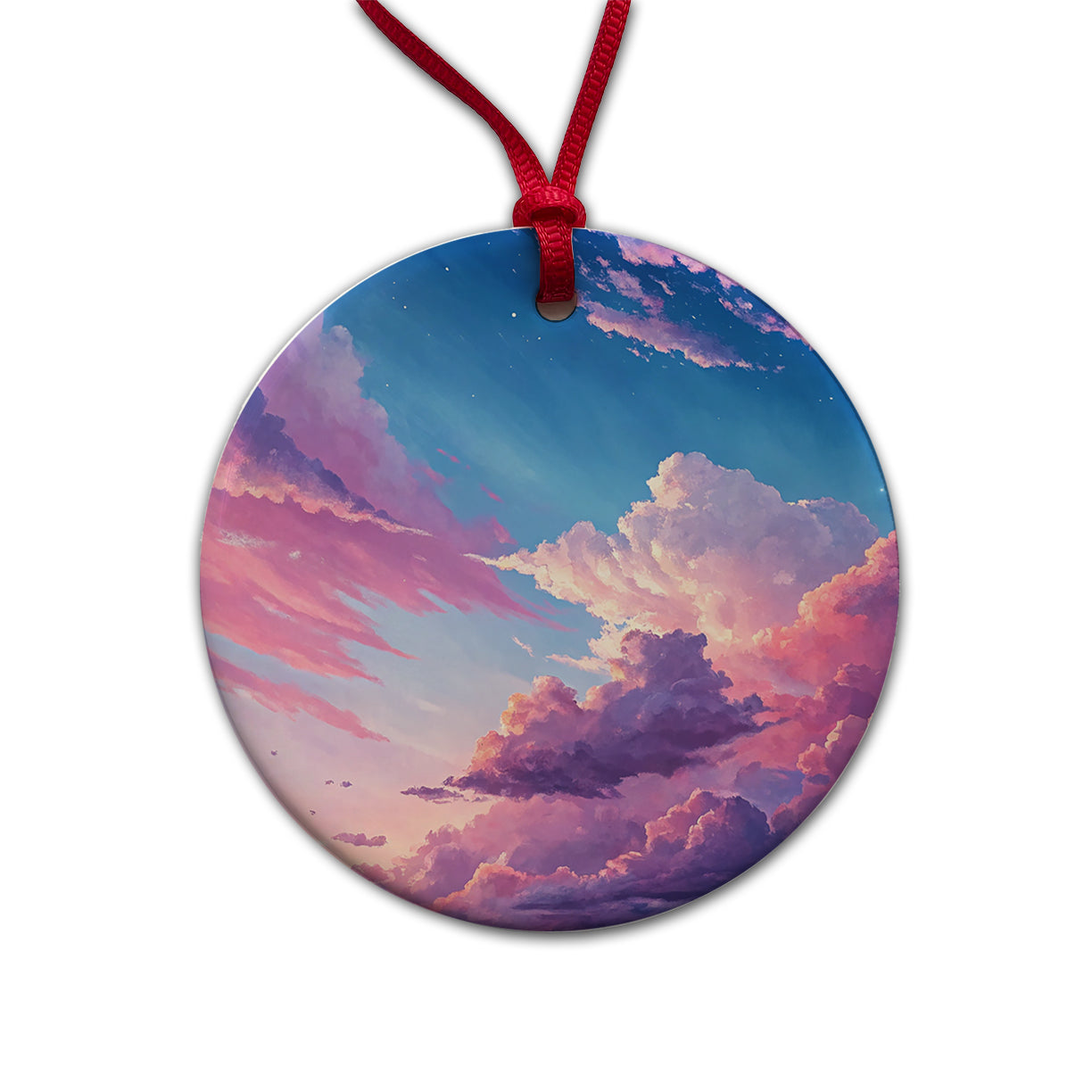 Painterly Sky Anime Round Ceramic Holiday Christmas Tree Ornament