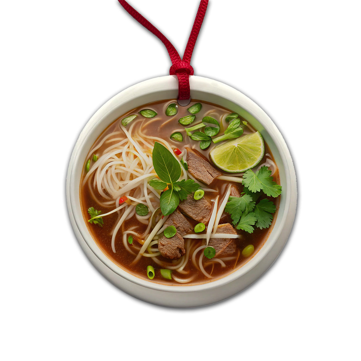 Pho Vietnamese Soup Bowl Round Ceramic Holiday Christmas Tree Ornament