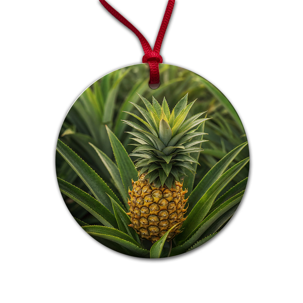 Pineapple Plant Round Ceramic Holiday Christmas Tree Ornament