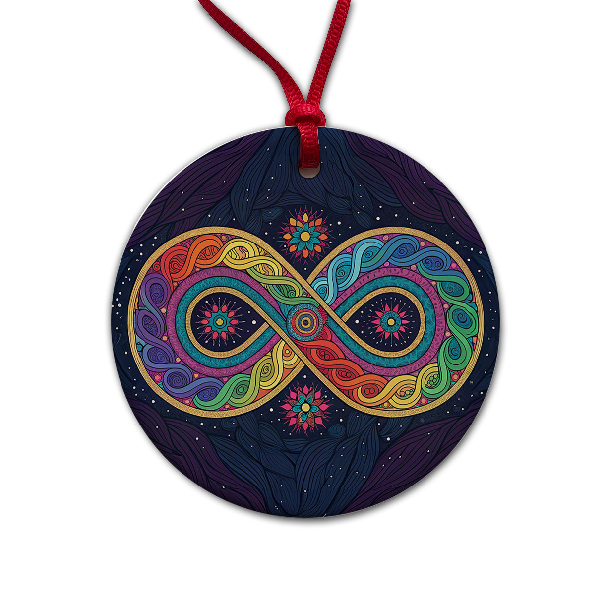 Psychedelic Patterns And Infinite Loops Colorful Round Ceramic Holiday Christmas Tree Ornament