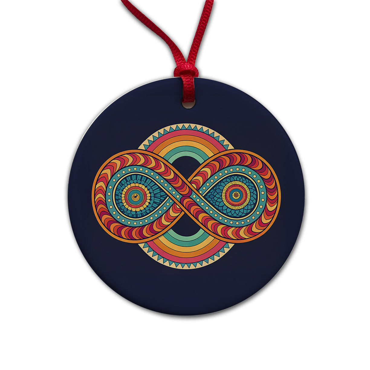Psychedelic Patterns Groovy Infinite Loops Round Ceramic Holiday Christmas Tree Ornament