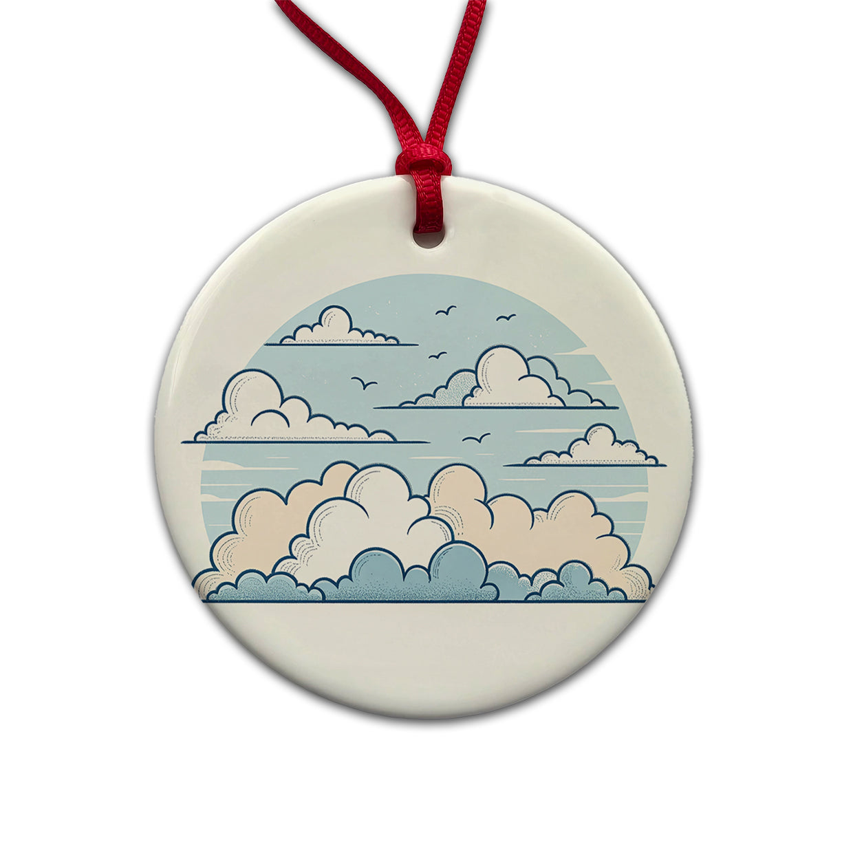 Puffy Clouds Minimalist Cute Sky Round Ceramic Holiday Christmas Tree Ornament