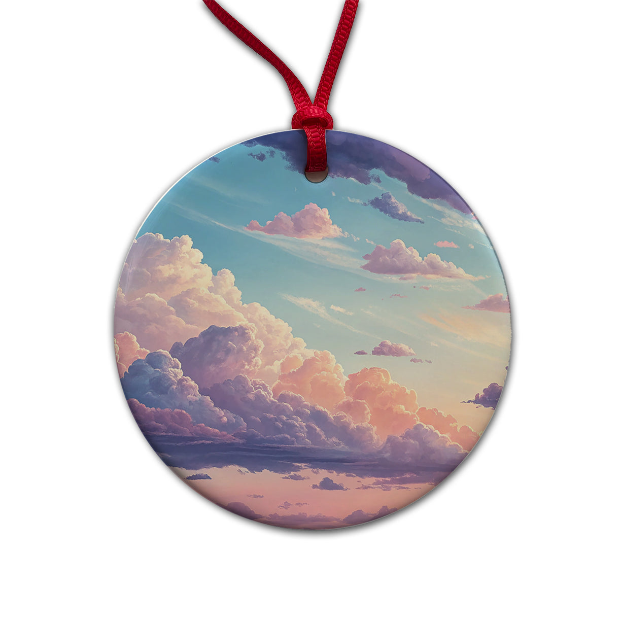 Puffy Clouds Pastel Sky Stunning Round Ceramic Holiday Christmas Tree Ornament