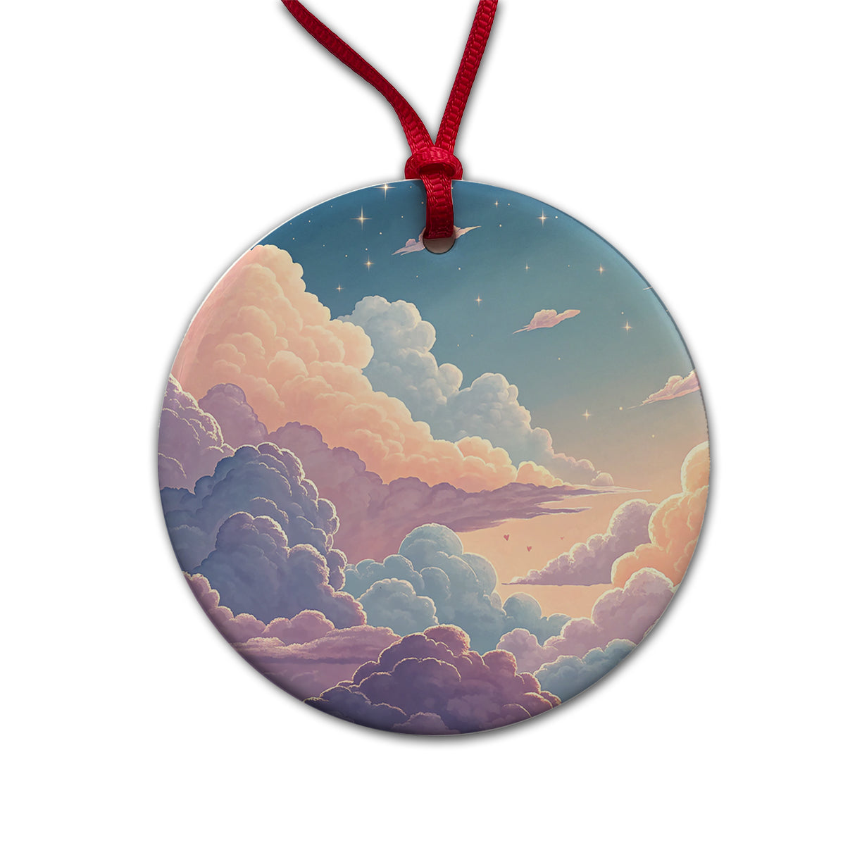 Puffy Clouds Sky Pastel Beautiful Round Ceramic Holiday Christmas Tree Ornament
