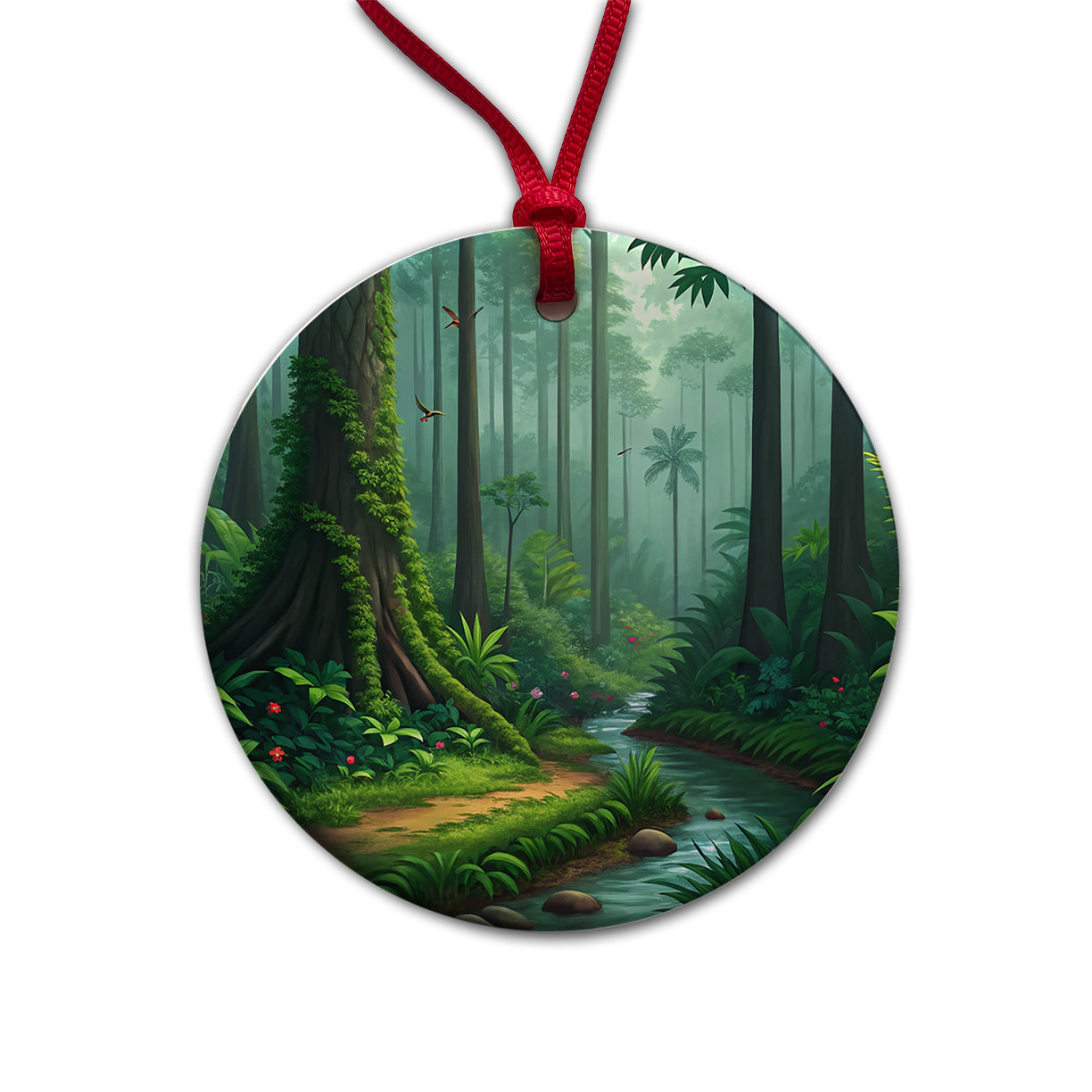 Rain Forest Beautiful Stream Round Ceramic Holiday Christmas Tree Ornament