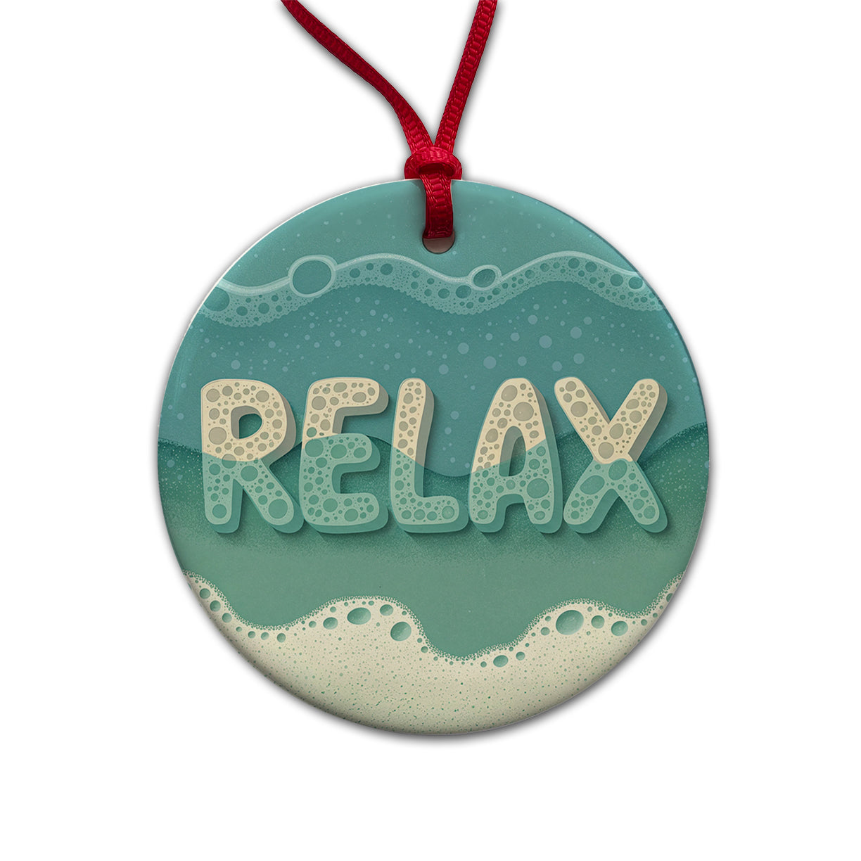 Relax Sea Foam Ocean Beach Round Ceramic Holiday Christmas Tree Ornament