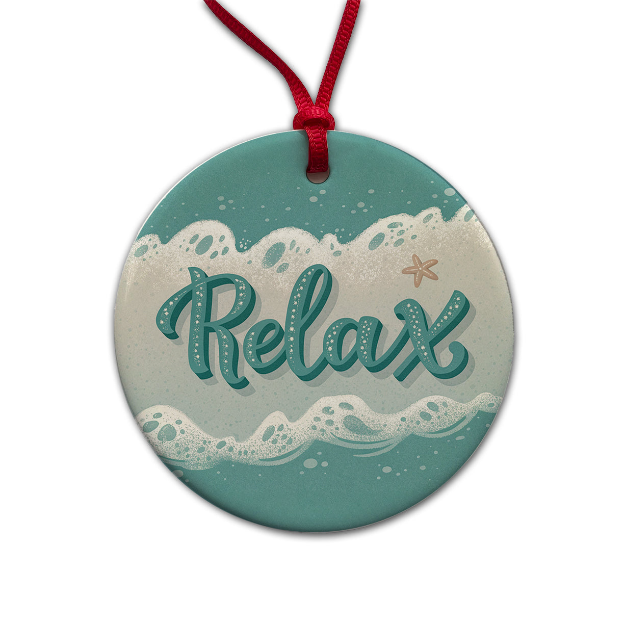 Relax Sea Foam Ocean Round Ceramic Holiday Christmas Tree Ornament