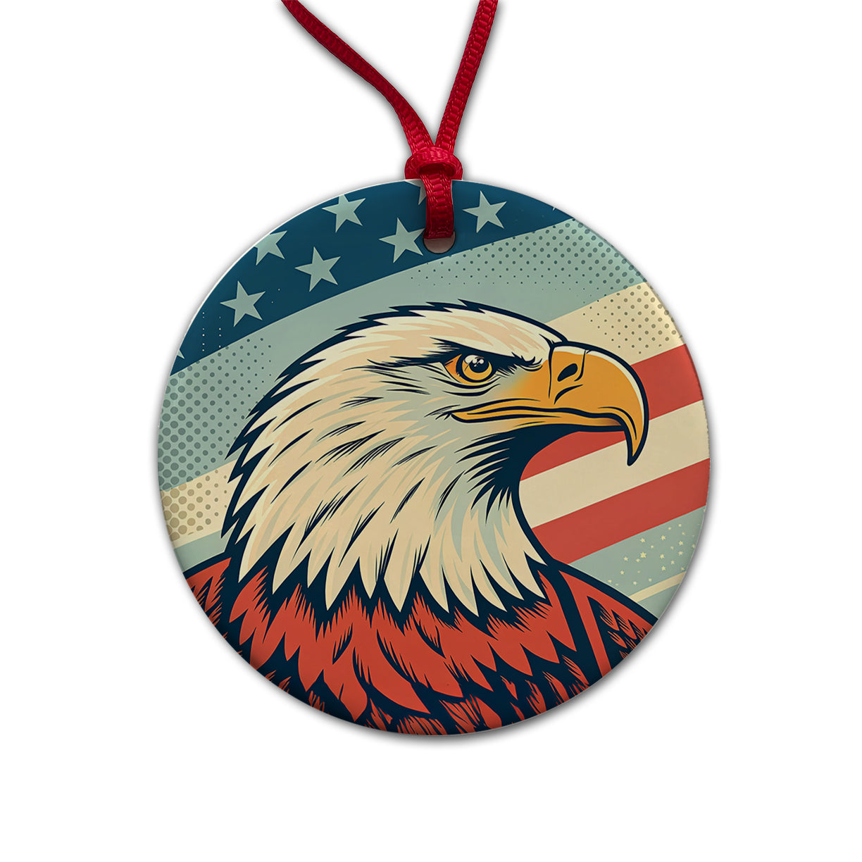 Retro Bald Eagle Patriotic USA United States Of America Round Ceramic Holiday Christmas Tree Ornament