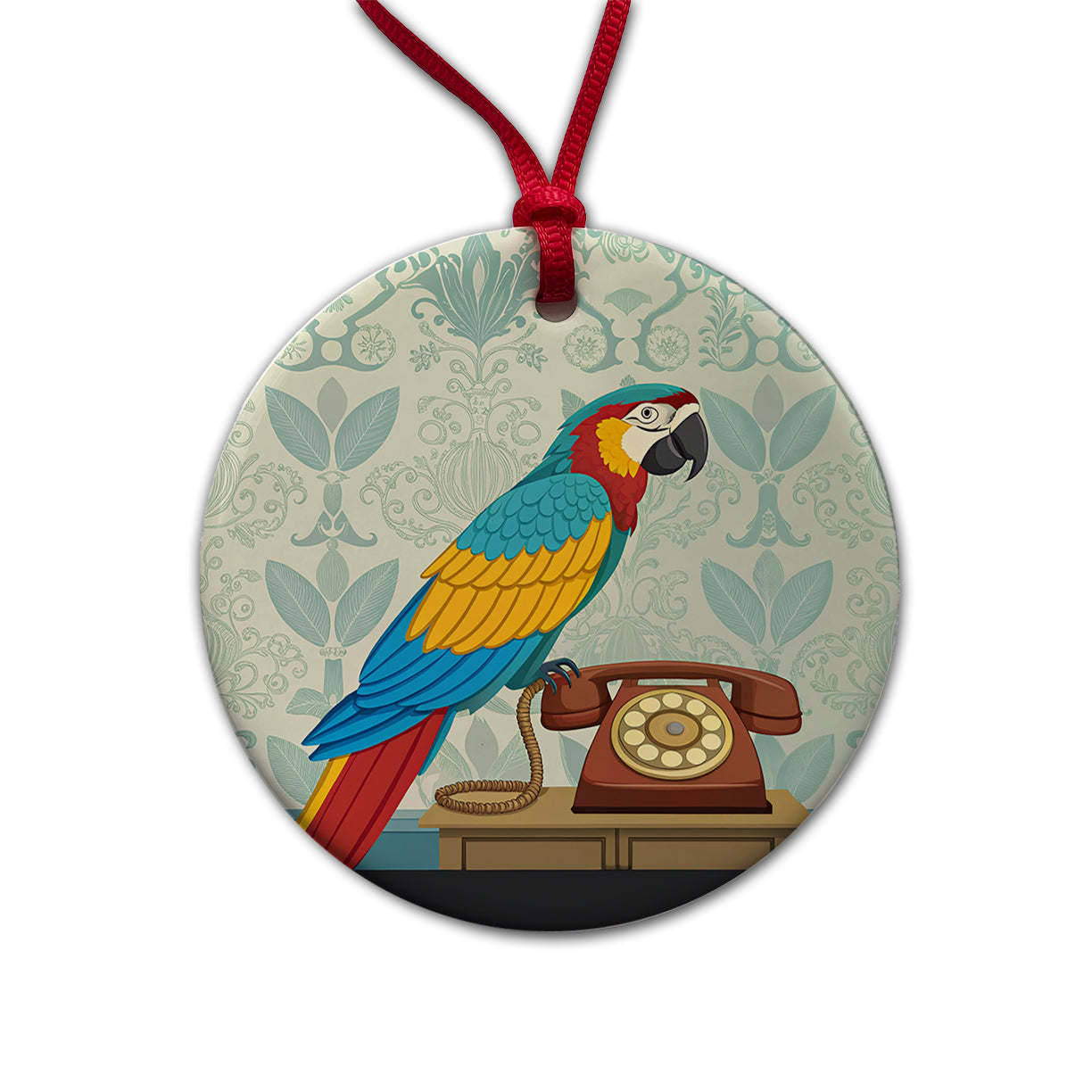Retro Macaw Colorful Bird Round Ceramic Holiday Christmas Tree Ornament