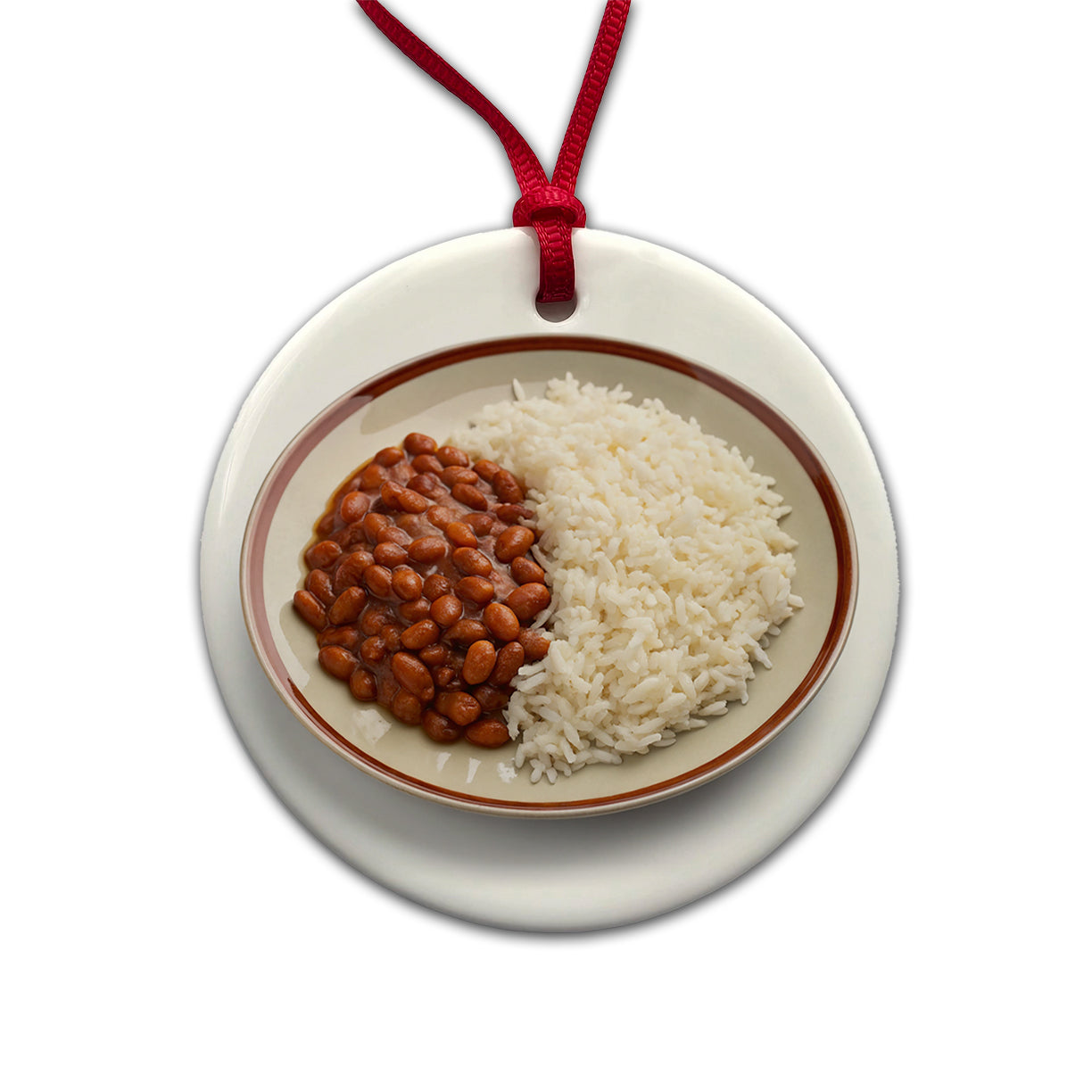 Rice And Beans Cheap Dinner Round Ceramic Holiday Christmas Tree Ornament