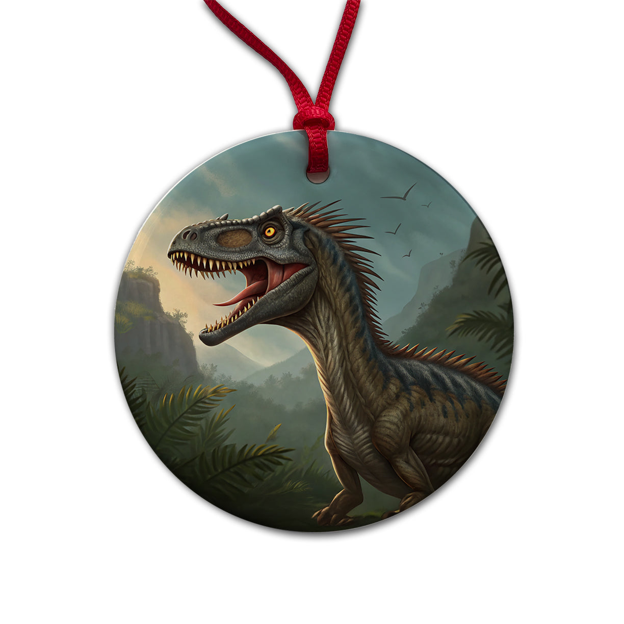 Roaring Eoraptor Dinosaur Round Ceramic Holiday Christmas Tree Ornament