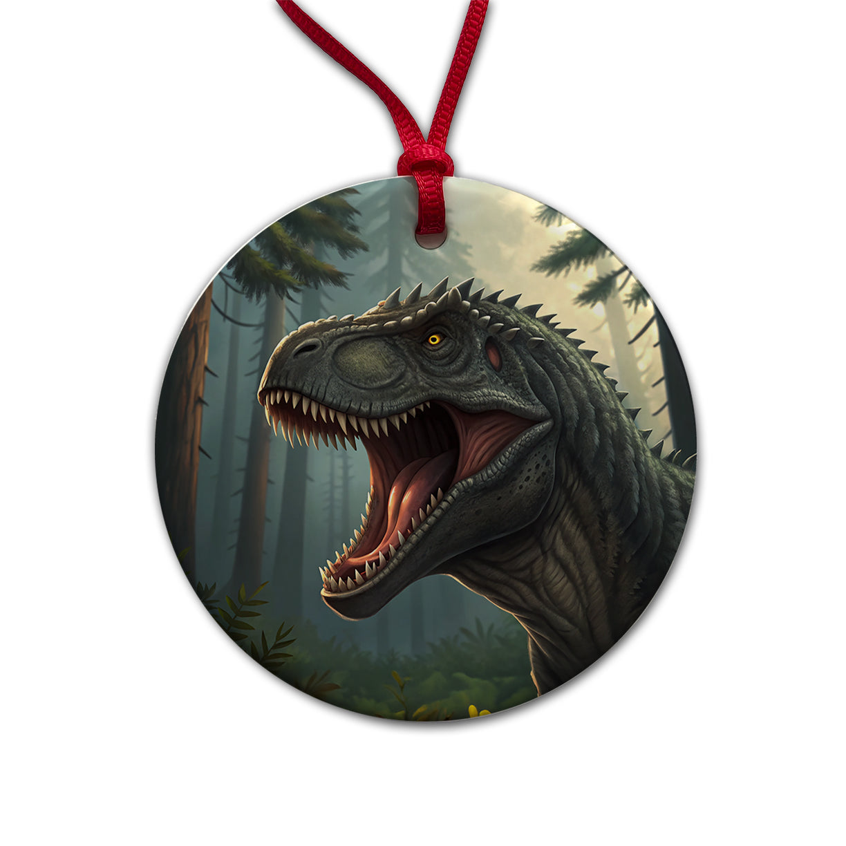 Roaring Giganotosaurus Dinosaur Round Ceramic Holiday Christmas Tree Ornament