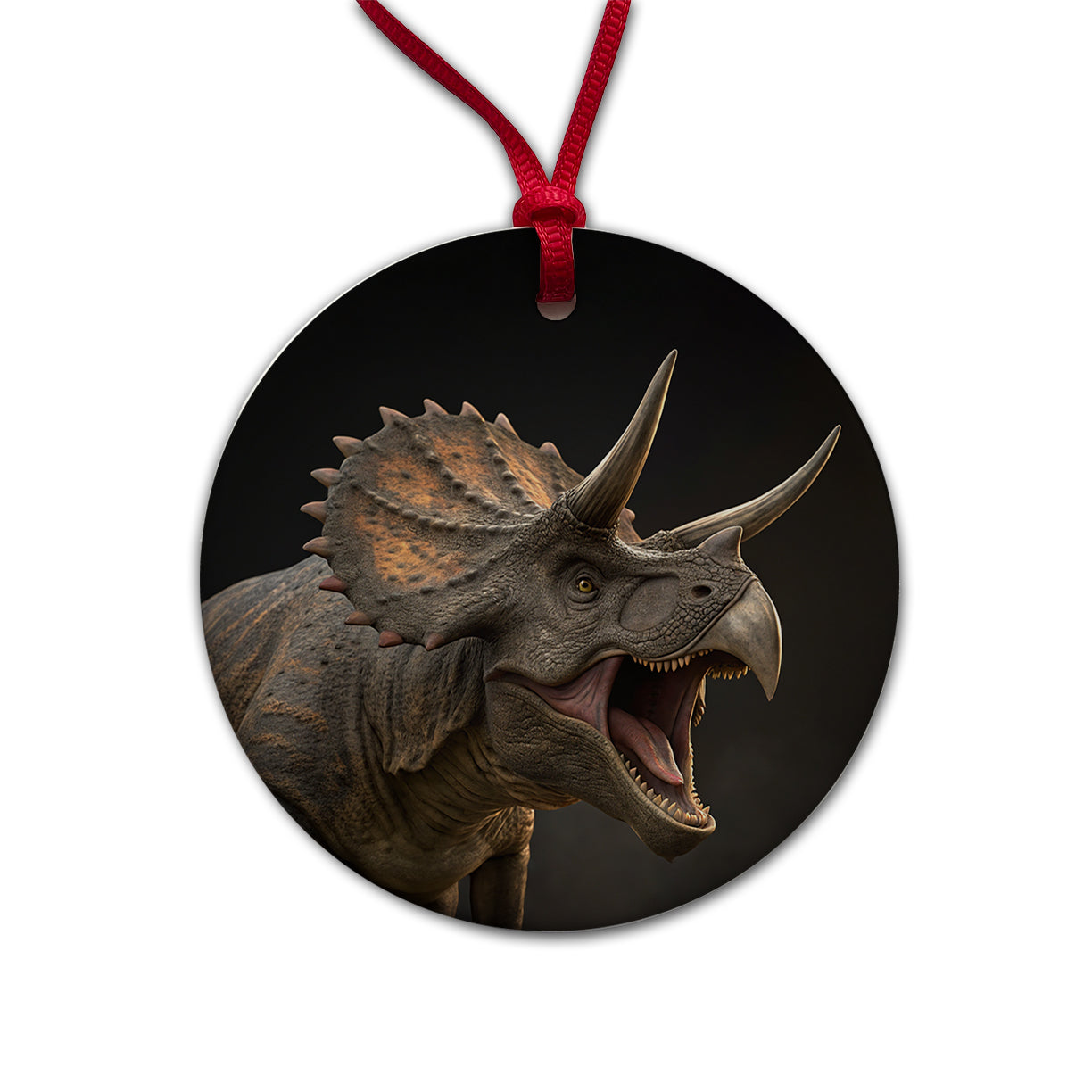 Roaring Triceratops Dinosaur Realistic Round Ceramic Holiday Christmas Tree Ornament