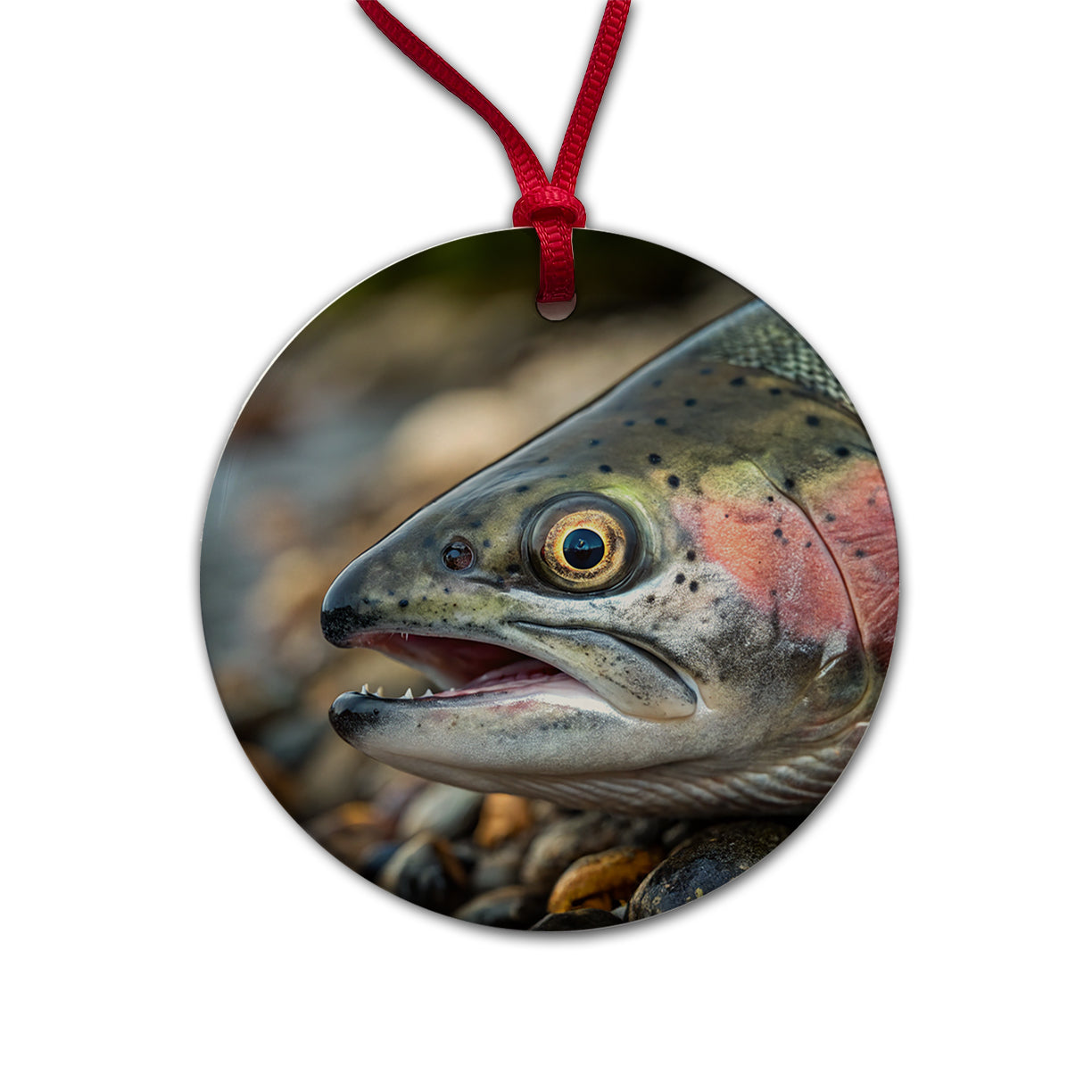 Salmon Fish Eye Close Up Fishing Round Ceramic Holiday Christmas Tree Ornament