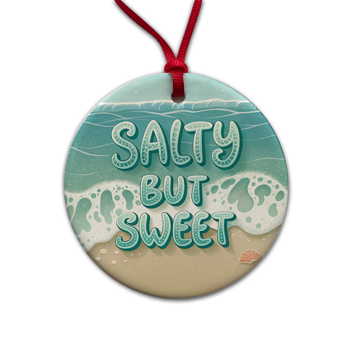 Salty But Sweet Sea Foam Ocean Beach Round Ceramic Holiday Christmas Tree Ornament