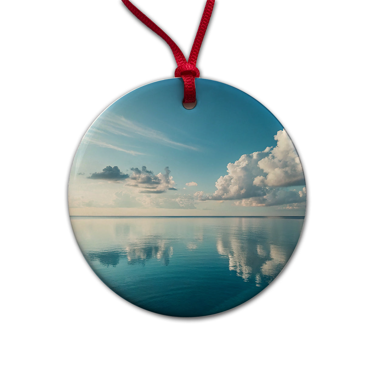 Sea And Sky Ocean Clouds Round Ceramic Holiday Christmas Tree Ornament