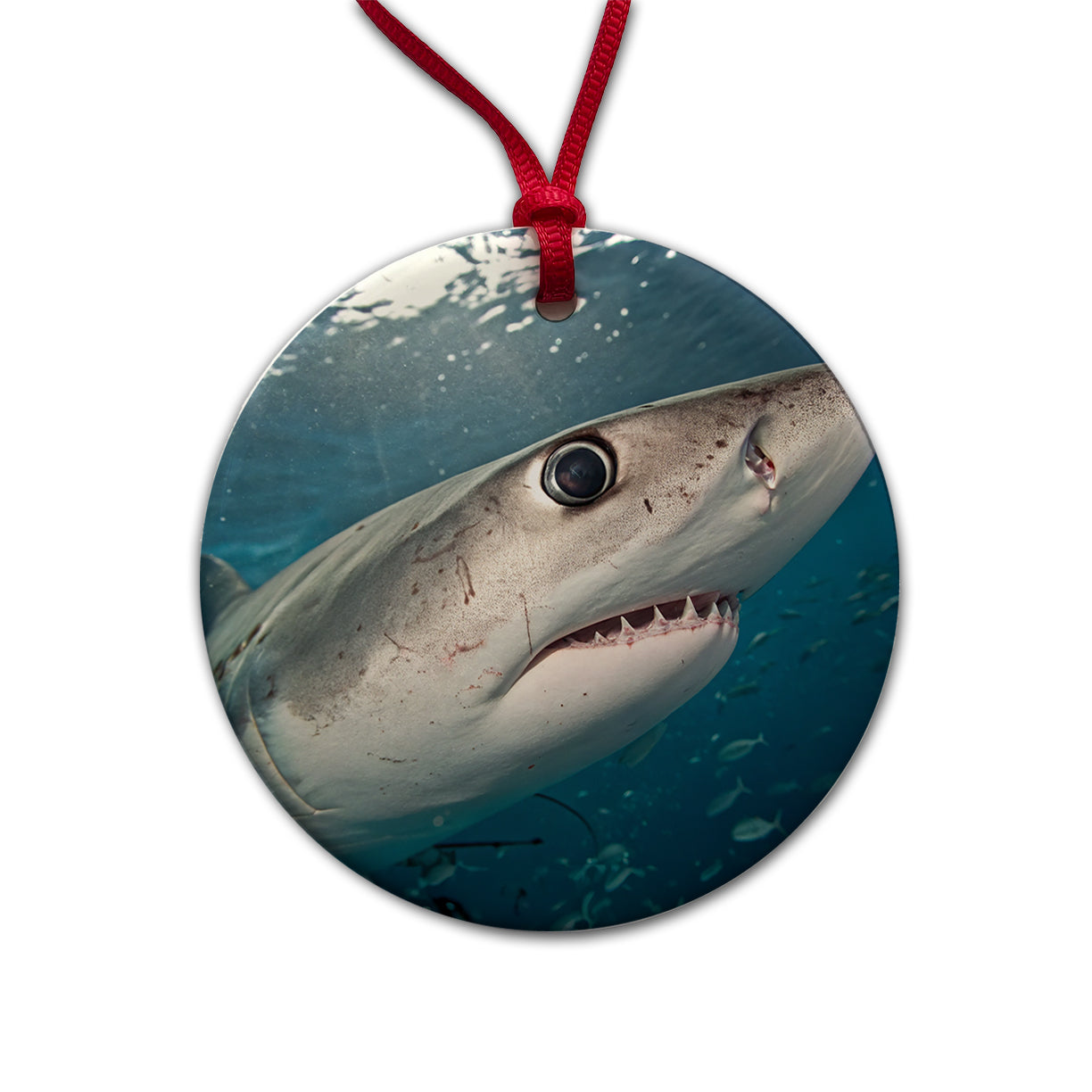 Shark Eye Close Up Ocean Round Ceramic Holiday Christmas Tree Ornament