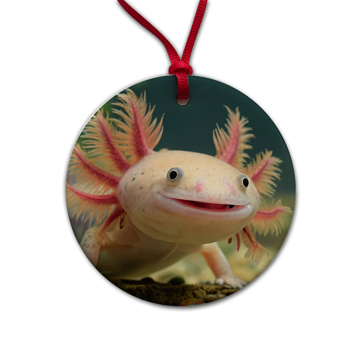 Smiling Axolotl Adorable Round Ceramic Holiday Christmas Tree Ornament
