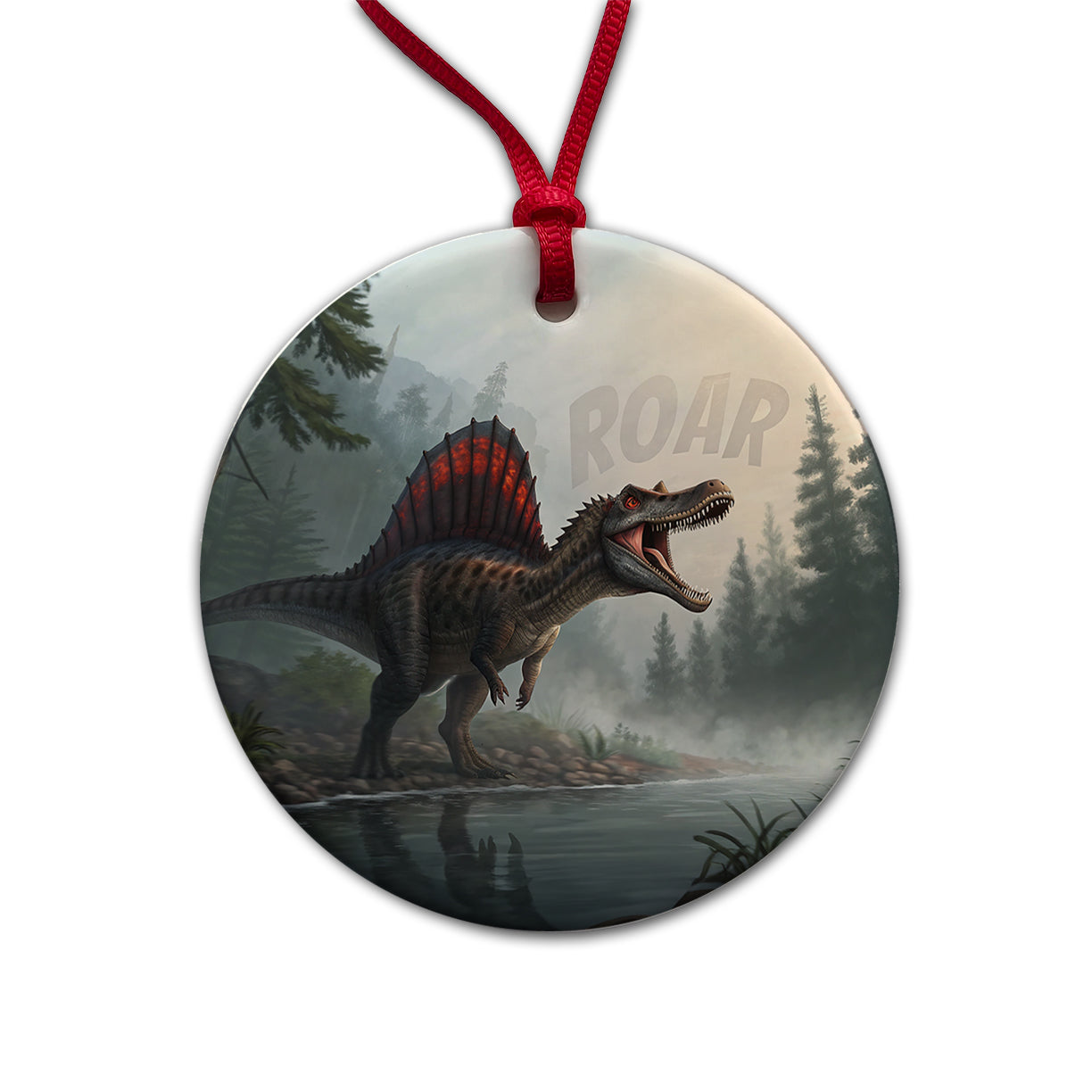 Spinosaurus Roar Dinosaur Round Ceramic Holiday Christmas Tree Ornament