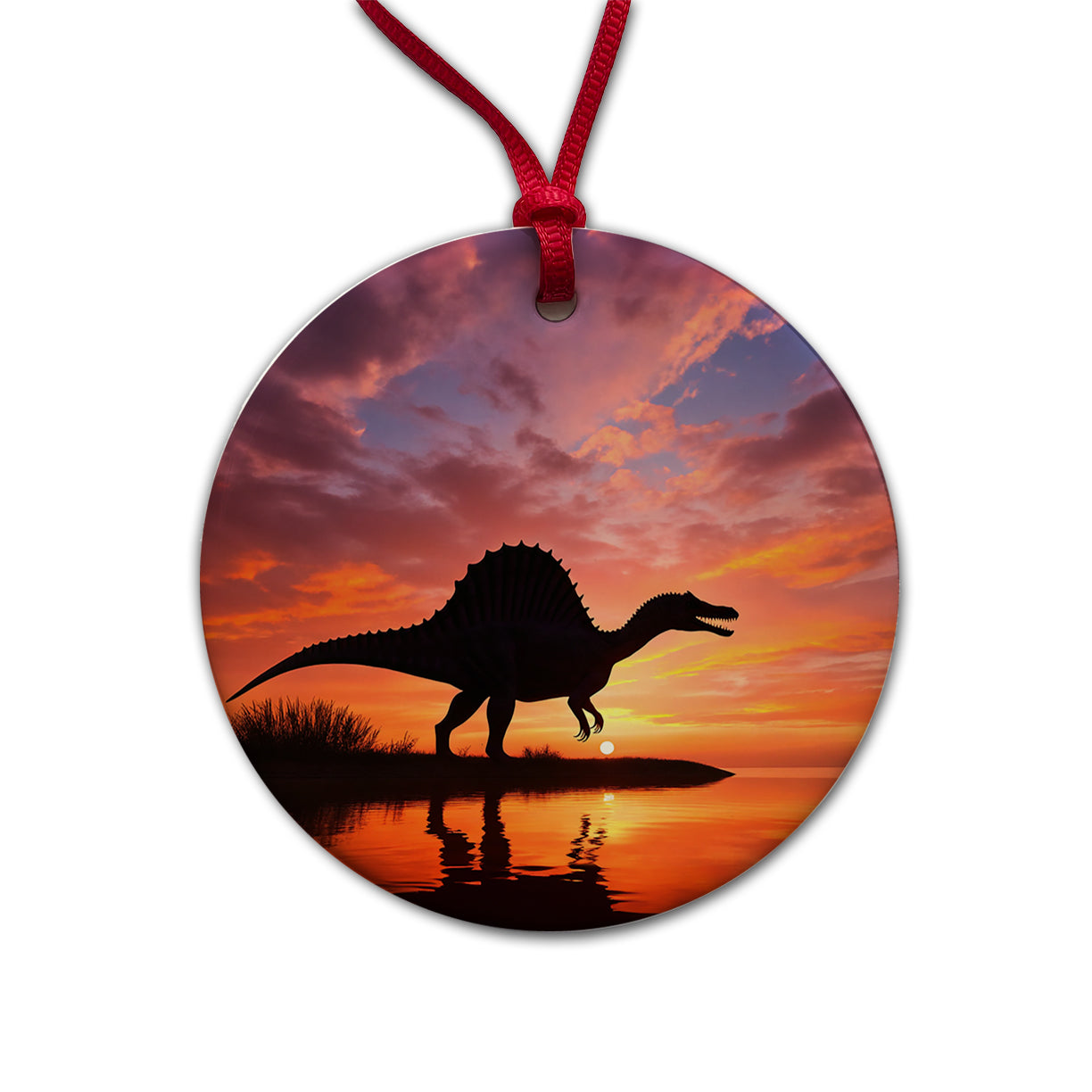 Spinosaurus Sunset Dinosaur Round Ceramic Holiday Christmas Tree Ornament