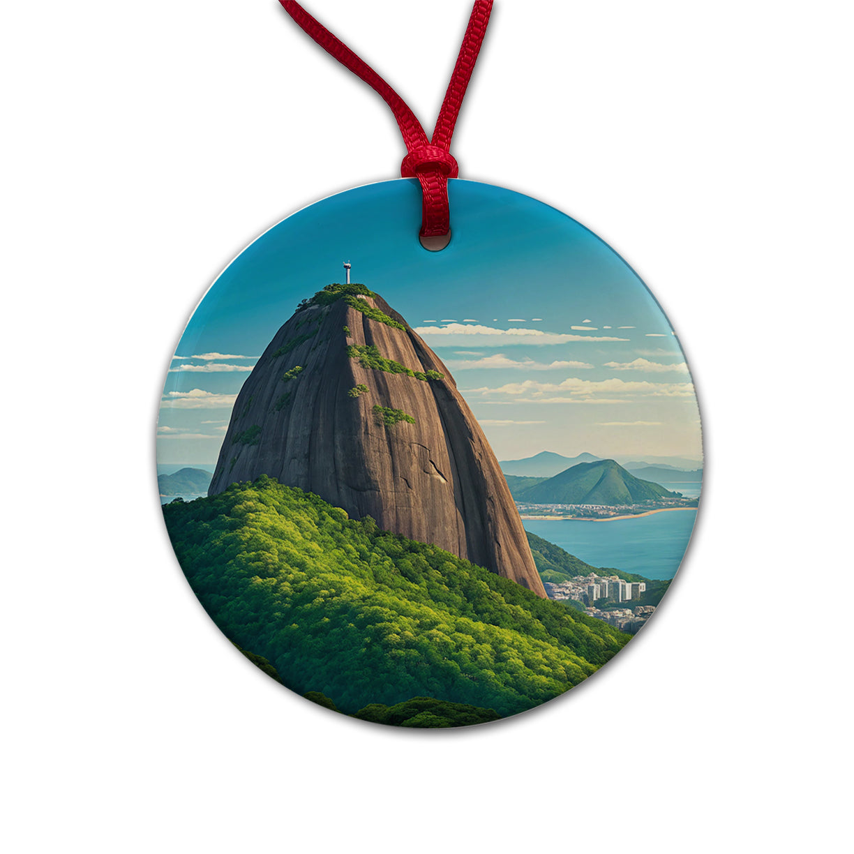 Sugarloaf Mountain Rio de Janeiro Brazil Round Ceramic Holiday Christmas Tree Ornament