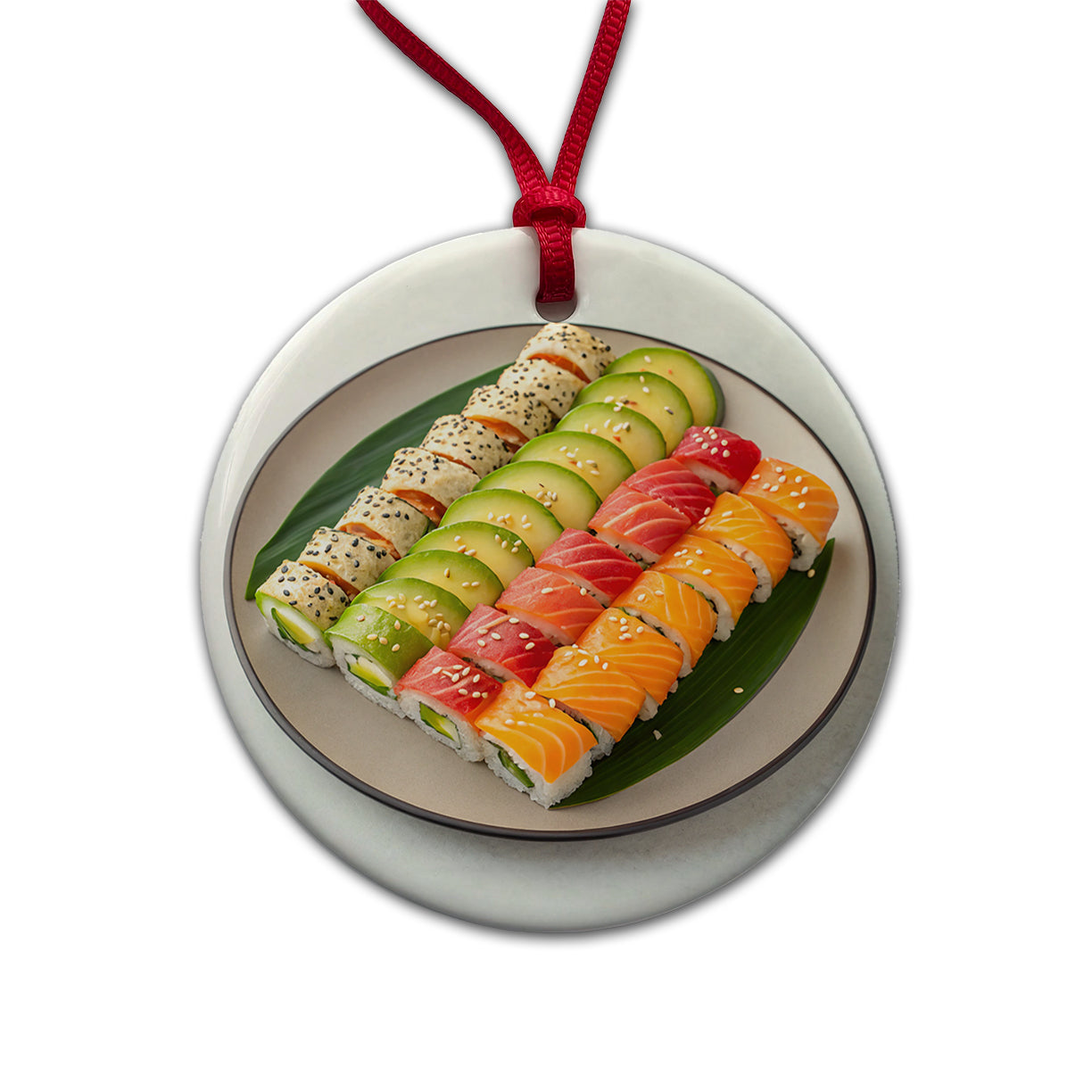 Sushi Rolls Plate Round Ceramic Holiday Christmas Tree Ornament