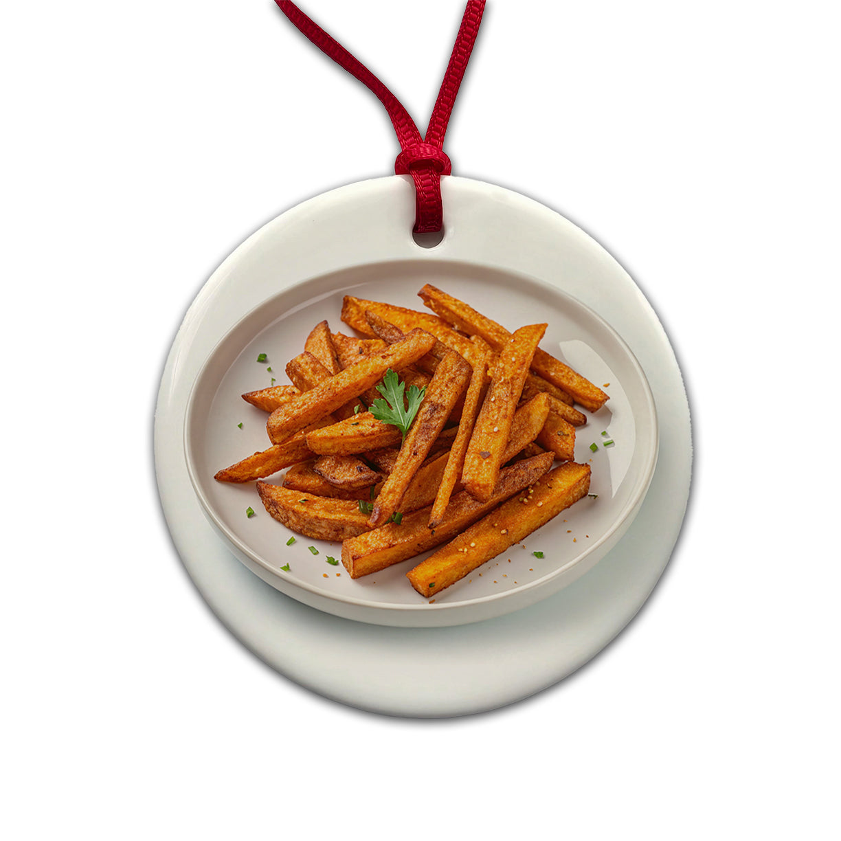 Sweet Potato Fries On Plate Round Ceramic Holiday Christmas Tree Ornament
