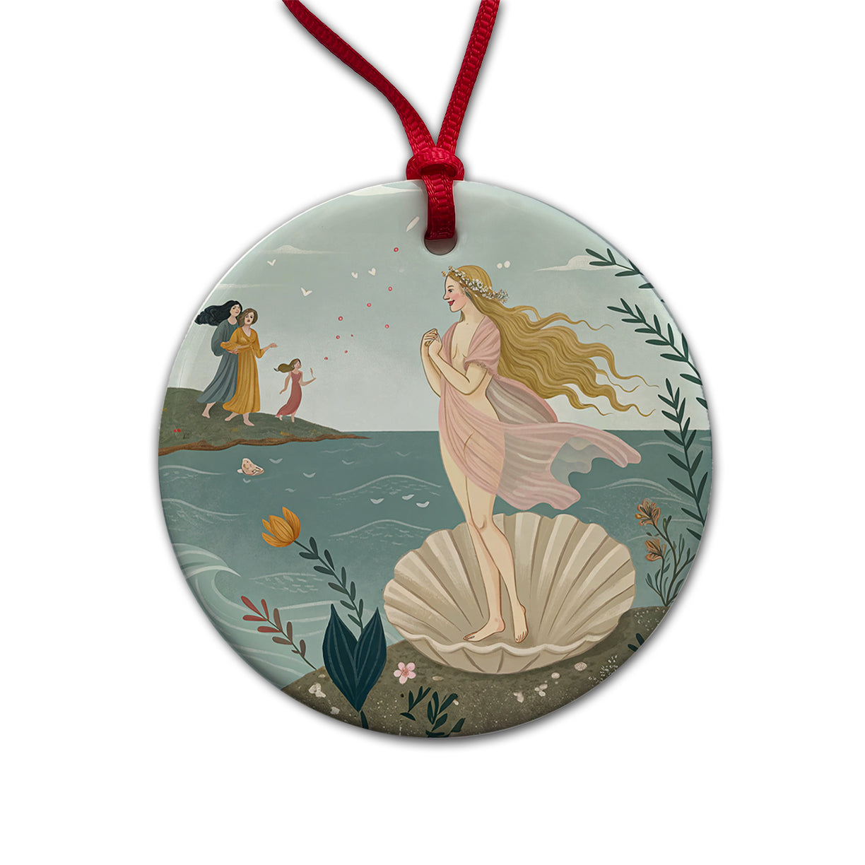 The Birth Of Venus By Sandro Botticelli Inspired Round Ceramic Holiday Christmas Tree Ornament