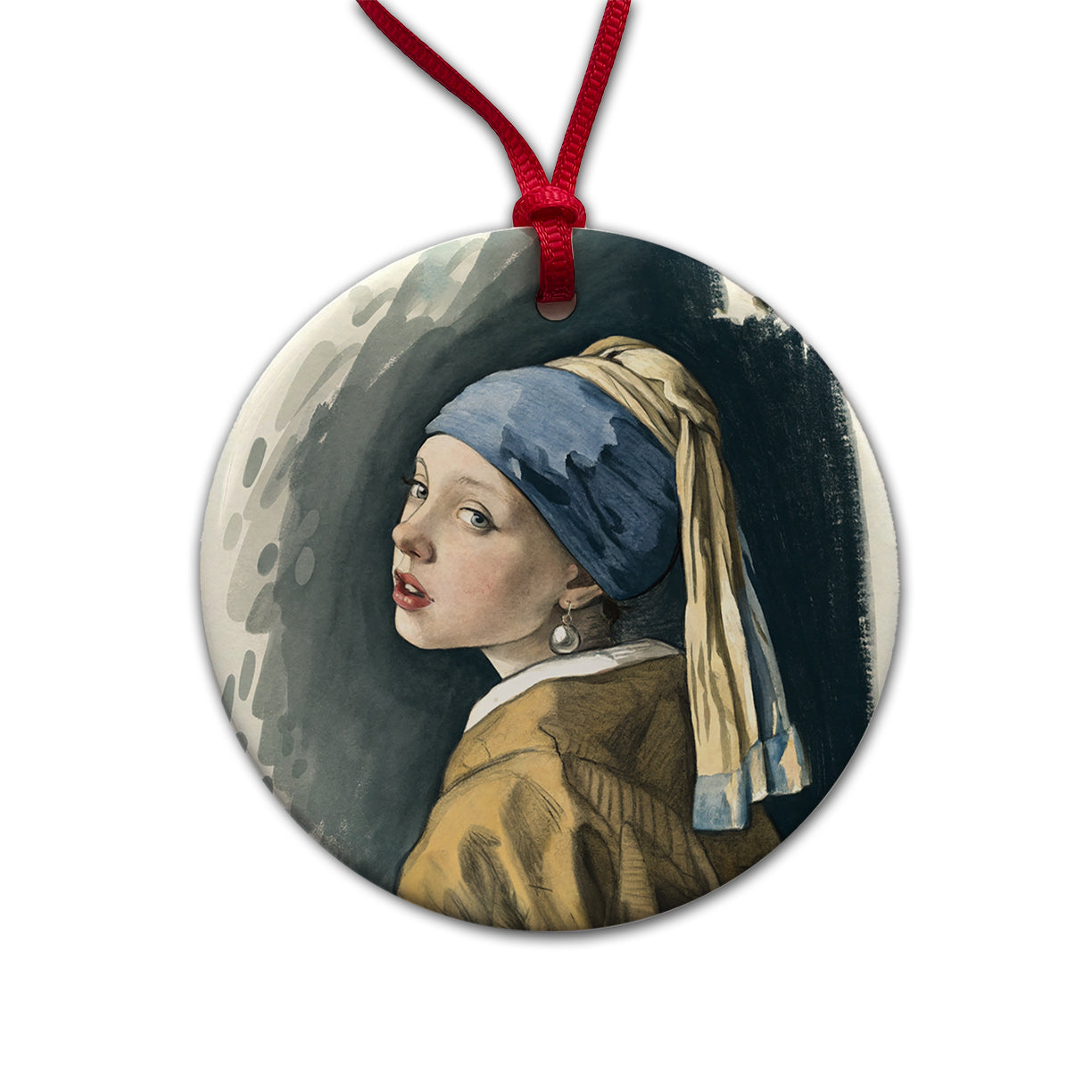 The Girl With A Pearl Earring By Johannes Vermeer Inspired Round Ceramic Holiday Christmas Tree Ornament