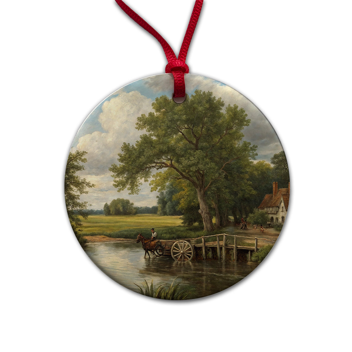 The Hay Wain By John Constable Inspired Round Ceramic Holiday Christmas Tree Ornament