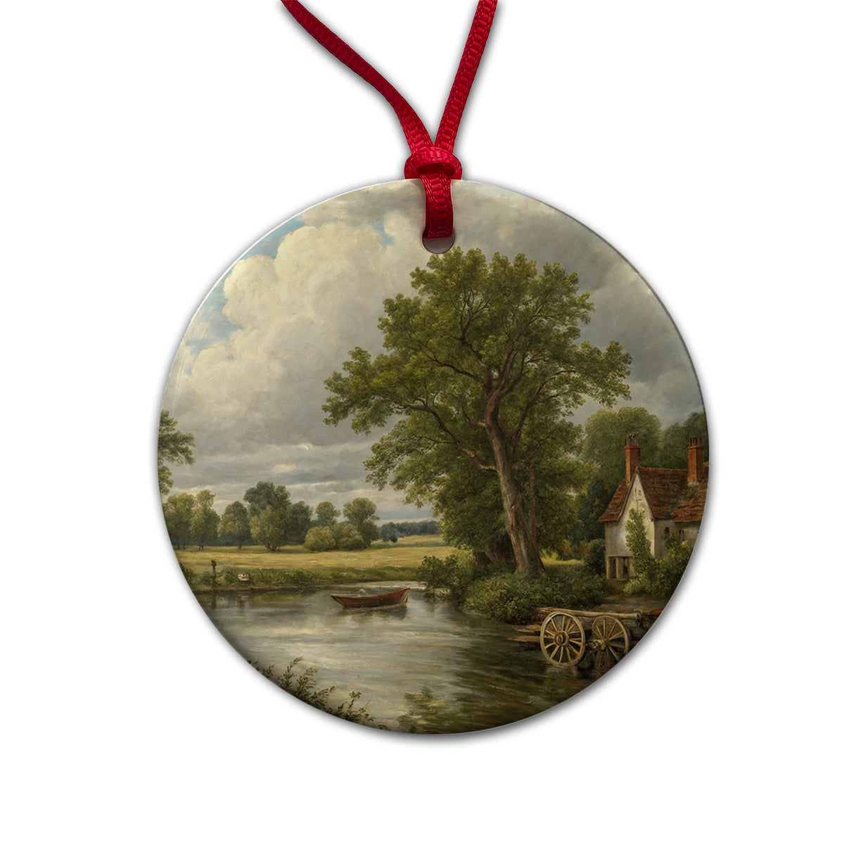 The Hay Wain By John Constable Painting Inspired Round Ceramic Holiday Christmas Tree Ornament