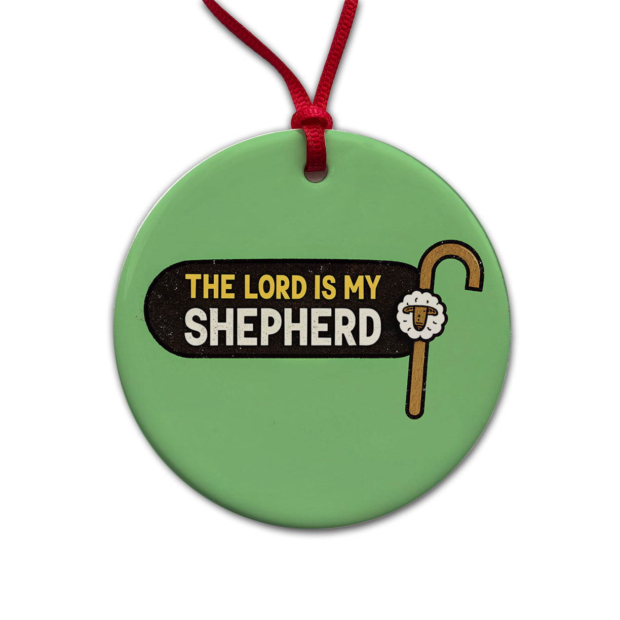 The Lord Is My Shepherd Psalm Bible Verse Round Ceramic Holiday Christmas Tree Ornament