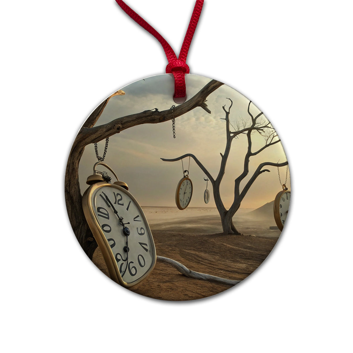 The Persistence Of Memory By Salvador Dali Parody Clocks Round Ceramic Holiday Christmas Tree Ornament