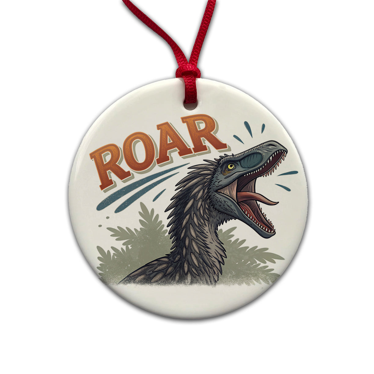 Therizinosaurus Roar Bold Dinosaur Round Ceramic Holiday Christmas Tree Ornament