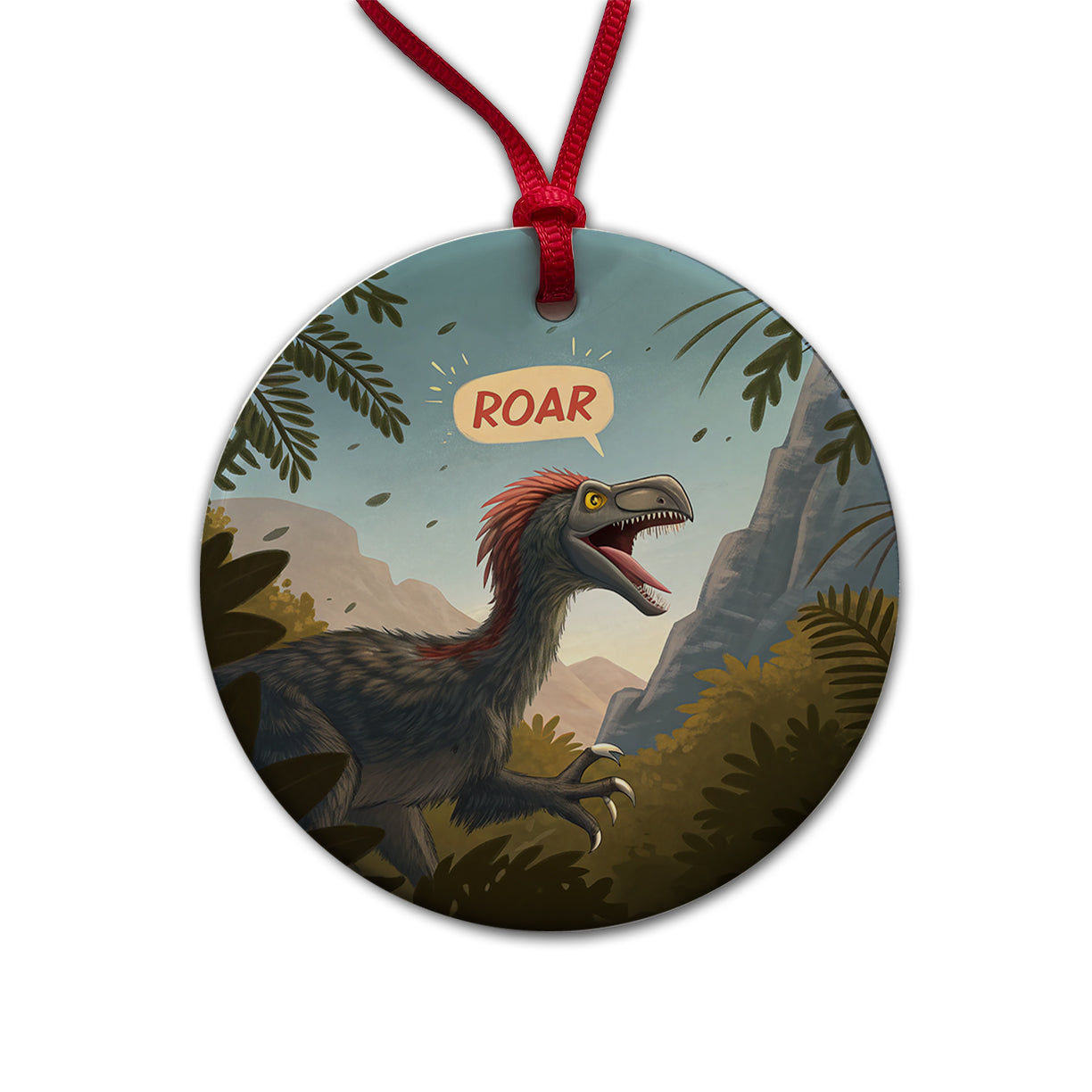 Therizinosaurus Roar Dinosaur Round Ceramic Holiday Christmas Tree Ornament