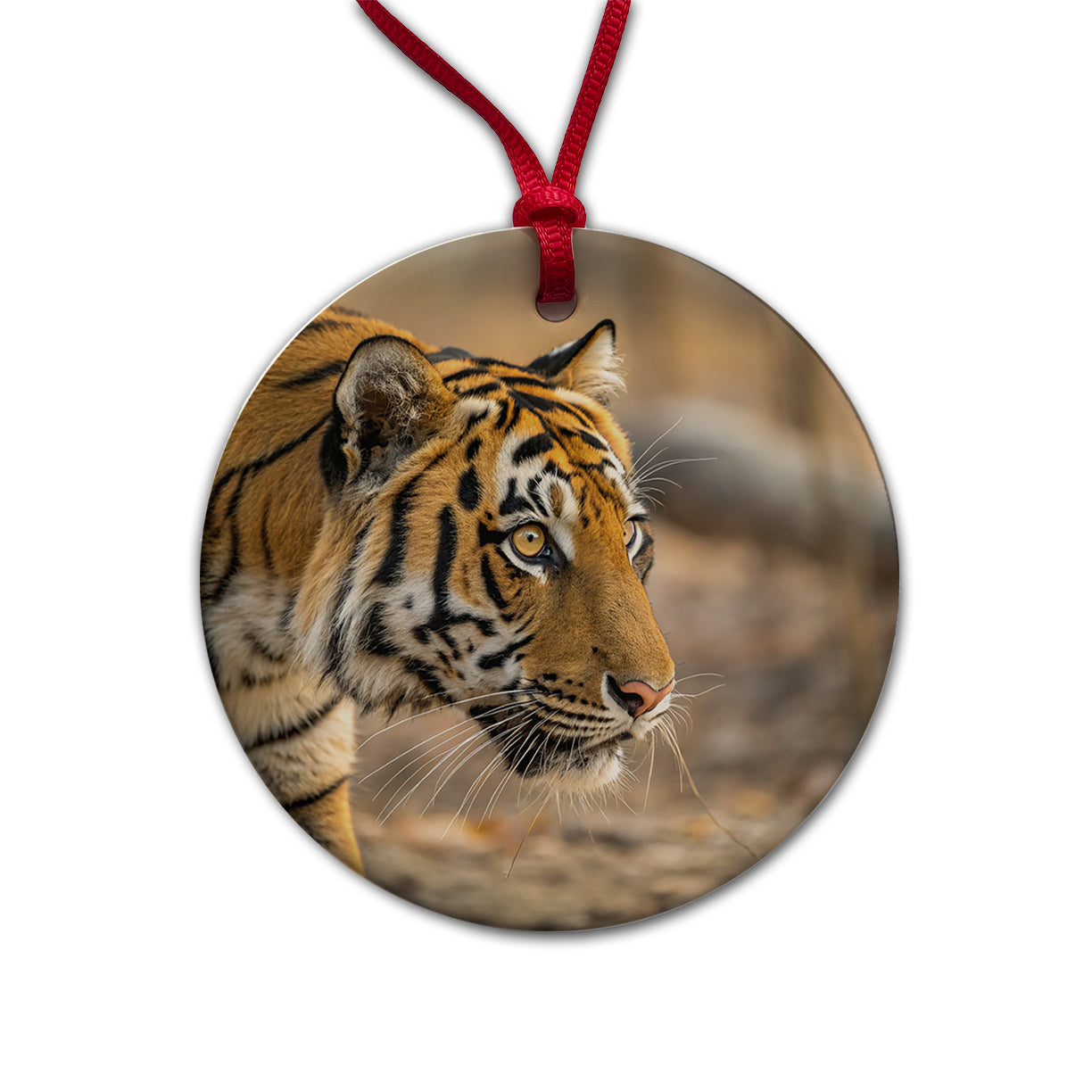 Tiger Eyes Close Up Round Ceramic Holiday Christmas Tree Ornament