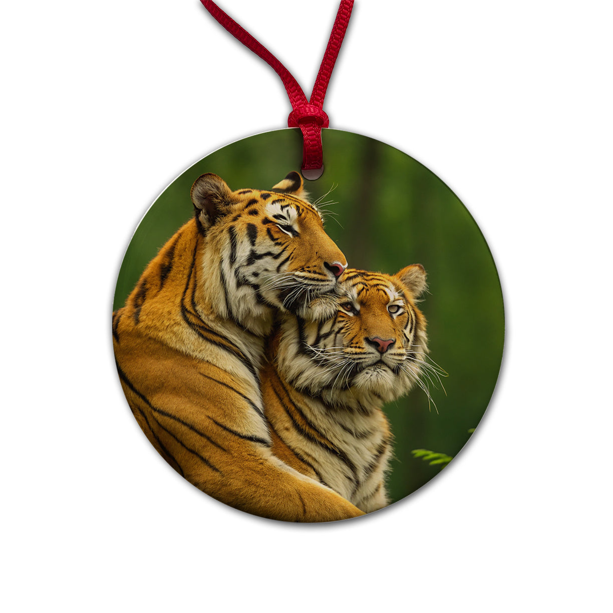 Tigers Hug Love Round Ceramic Holiday Christmas Tree Ornament