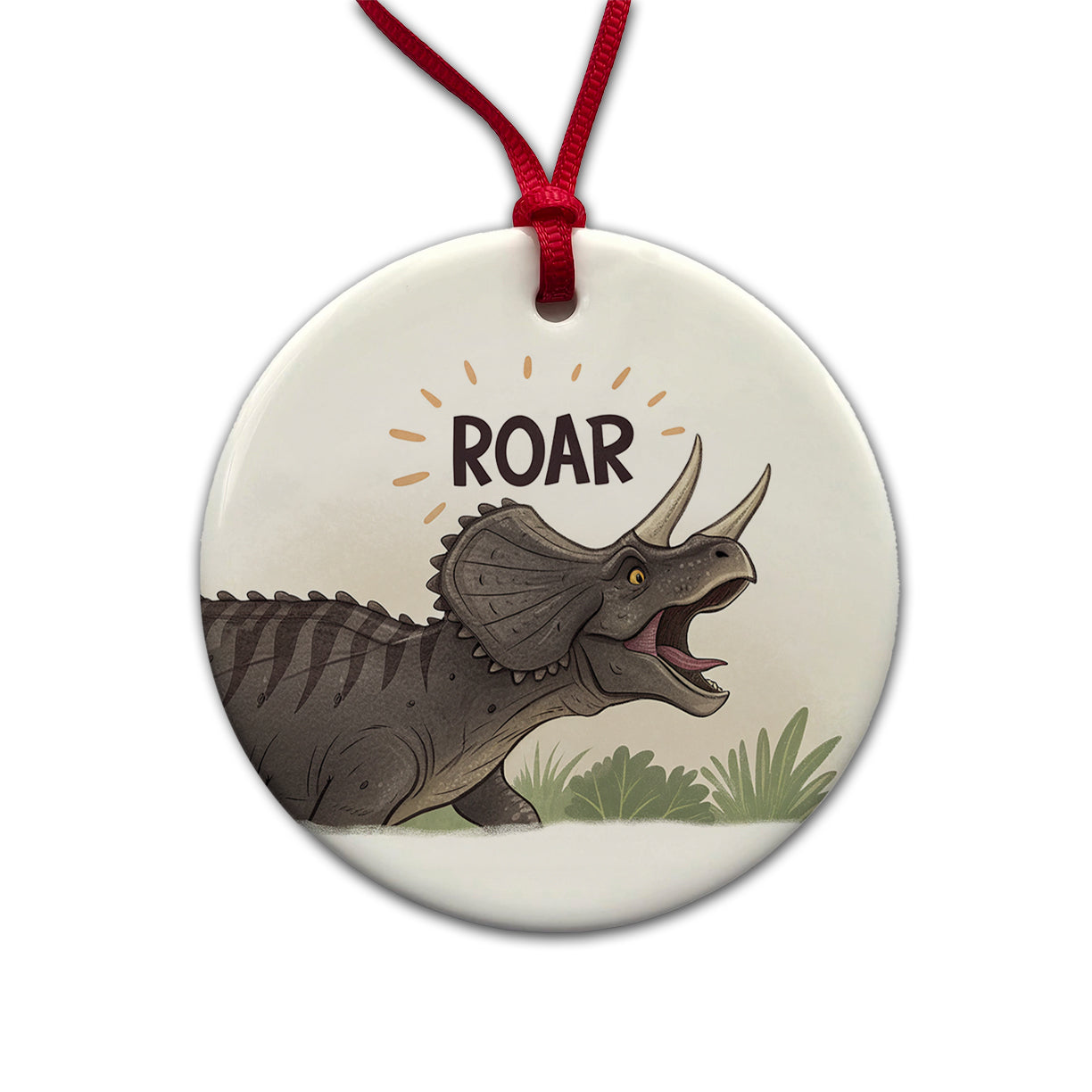 Triceratops Roar Dinosaur Round Ceramic Holiday Christmas Tree Ornament