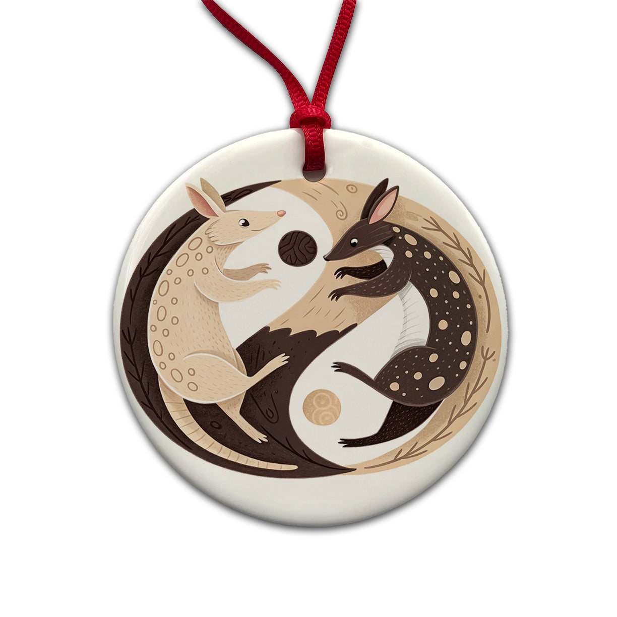 Two Aardvarks Yin Yang Round Ceramic Holiday Christmas Tree Ornament