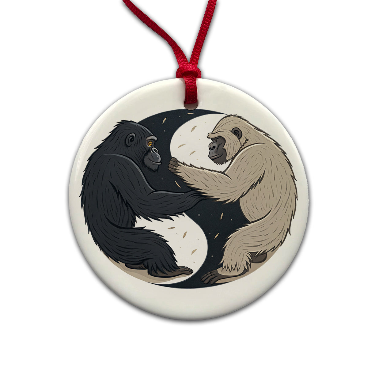 Two Gorillas Yin Yang Round Ceramic Holiday Christmas Tree Ornament