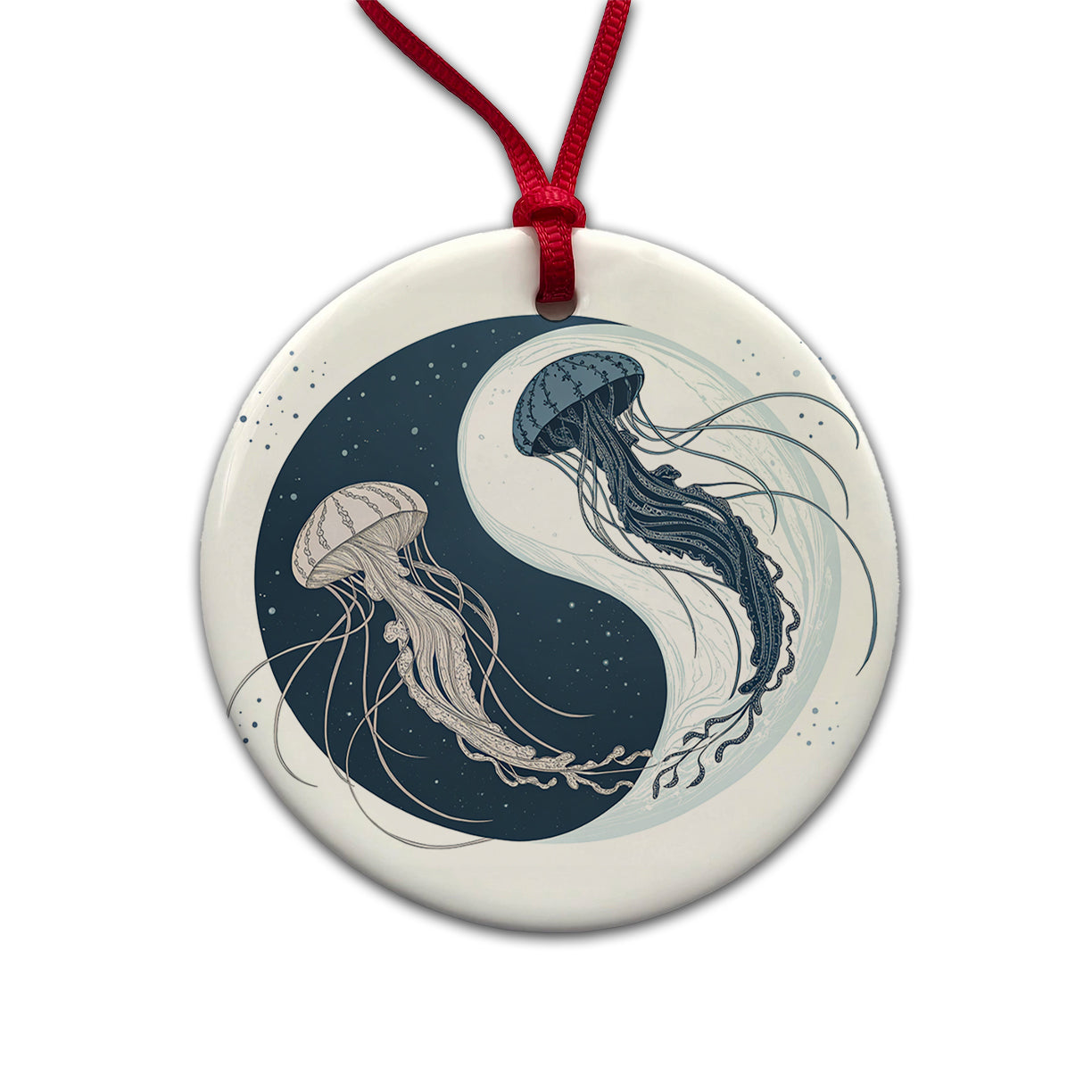 Two Jellyfish Yin Yang Round Ceramic Holiday Christmas Tree Ornament