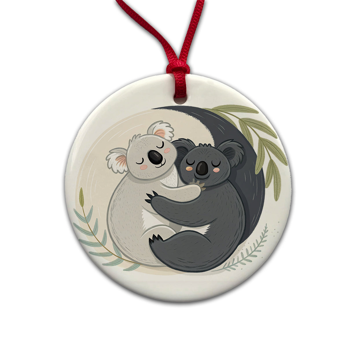 Two Koalas Yin Yang Round Ceramic Holiday Christmas Tree Ornament