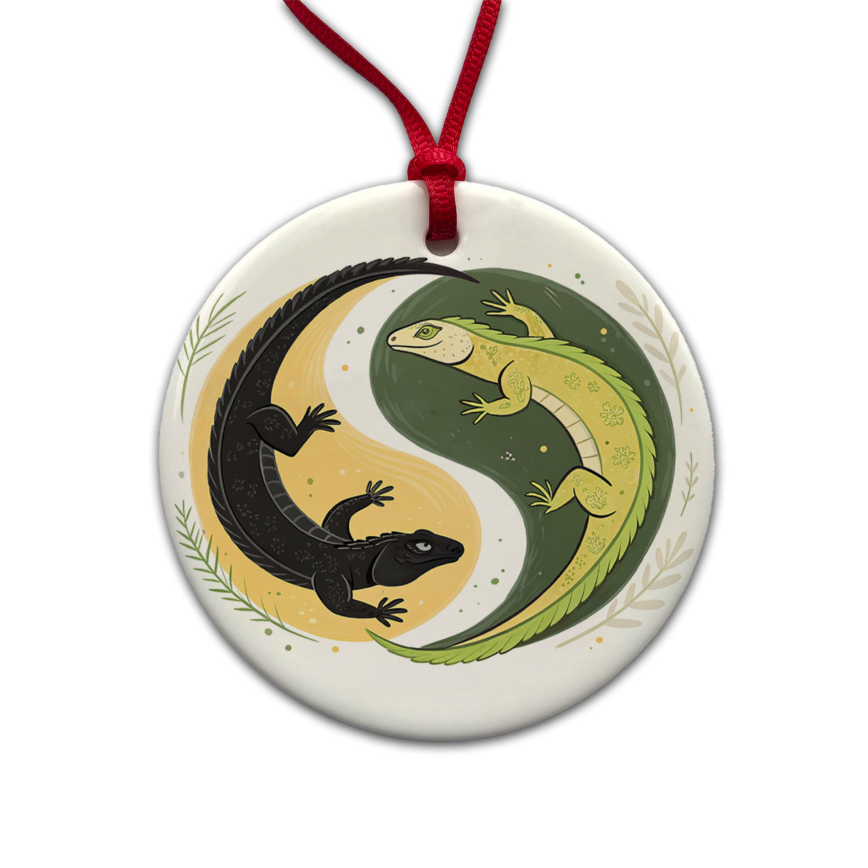 Two Komodo Dragons Yin Yang Round Ceramic Holiday Christmas Tree Ornament