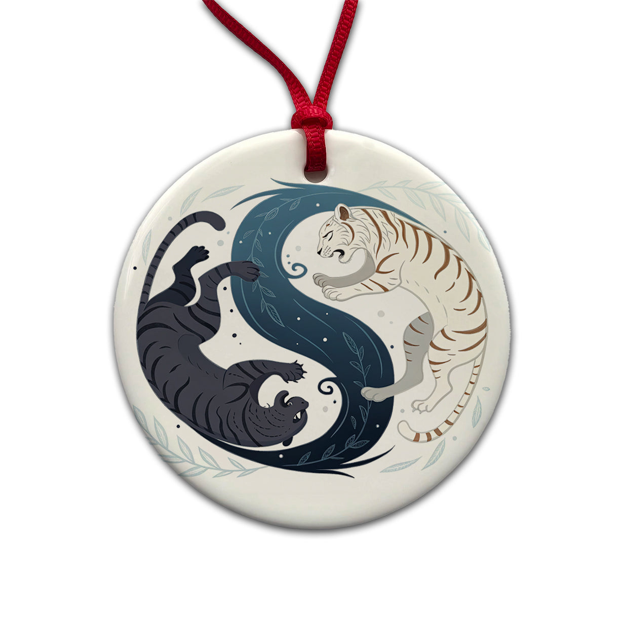 Two Tigers Yin Yang Awesome Round Ceramic Holiday Christmas Tree Ornament