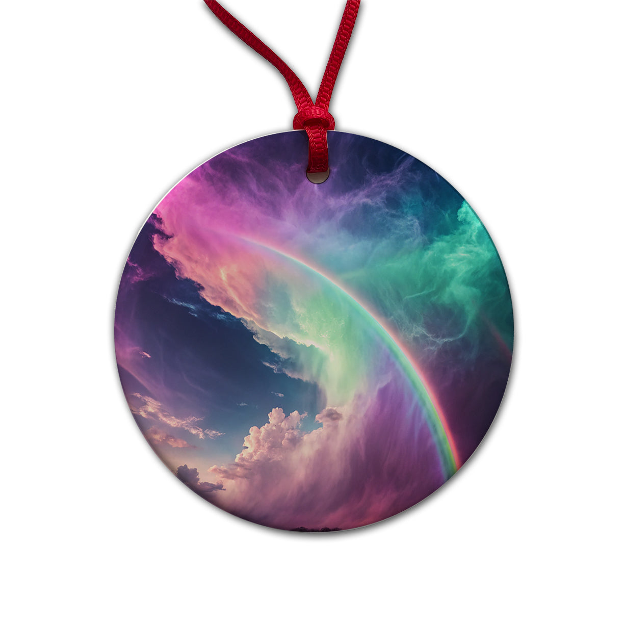 Vapor Rainbow Storm Round Ceramic Holiday Christmas Tree Ornament